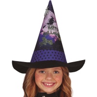 Chapeau silhouette de sorcière lilas pour fille