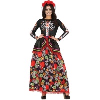 Costume de Catrina avec fleurs et têtes de mort pour femmes