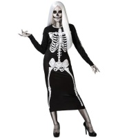 Costume de squelette avec robe noire pour femmes