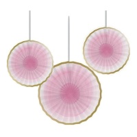 Pendentifs éventails première année rose - 3 pcs.