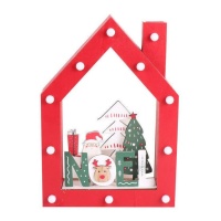Maison de Noël en bois rouge avec lumière, 21 x 6 x 30 cm