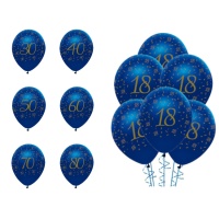 Ballons en latex bleu marine et or avec chiffres 30 cm - Creative Party - 6 pcs.