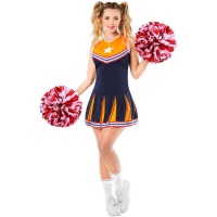 Costume de pom-pom girl bleu et orange pour femme