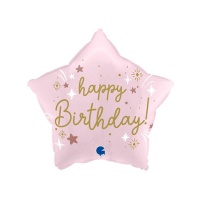 Ballon étoile rose Happy Birthday 46 cm