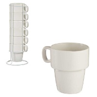 Mug empilable 360 ml avec support blanc - 6 pcs.