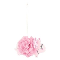 Pendentif pompon rond avec fleur d'éléphant rose 23 cm - 3 pcs.