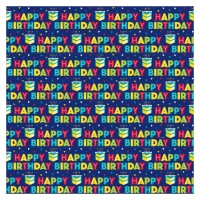 Papier d'emballage Happy Birthday bleu marine 1,52 x 0,76 m