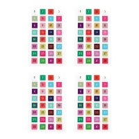 Autocollants carrés avec chiffres colorés - 4 feuilles