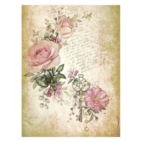 Vieux papier de riz avec roses et clé 29,7 x 42 cm - Décoration artistique - 1 pc.