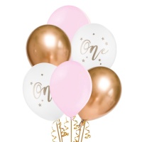 Ballons latex premier anniversaire fille 30 cm - PartyDeco - 6 pcs.
