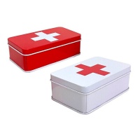 Boîte métallique 11,5 x 6,5 x 4 cm pour trousse de premiers secours rouge ou blanche