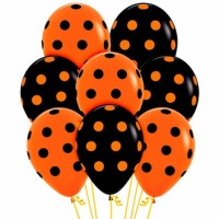 Ballons en latex à pois orange et noir - Sempertex - 12 unités