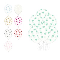 Ballons en latex transparents avec coeurs 30 cm - PartyDeco - 50 pcs.