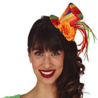 Mini chapeau multicolore avec fleur et plumes