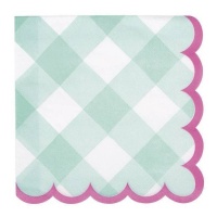 Serviettes de table à carreaux avec bordure rose 15,5 x 15,5 cm - 16 pcs.