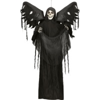 Pendentif squelette de 1,60 m avec robe noire et ailes avec lumière, son et mouvement