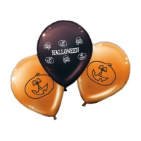 Ballons en latex noir et orange pour Halloween - 8 unités