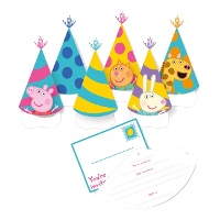 Invitations Peppa Pig avec chapeau pointu - 6 unités