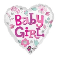 Ballon coeur de bébé fille avec fleurs 43 cm - Anagramme