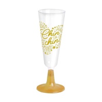 Chin chin 550 ml verre à champagne avec paillettes dorées - 4 pcs.