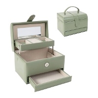 Coffret à bijoux vert à 3 niveaux de 18 x 13,5 x 13 cm