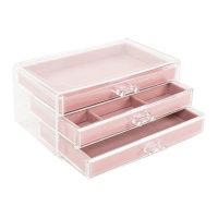 Boîte à bijoux à 3 tiroirs rose