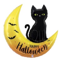 Joyeux Halloween Ballon Chat et Lune 77 x 77 cm - Grabo