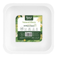 Assiettes carrées en carton biodégradable blanc de 26 cm de côté - 25 pièces.