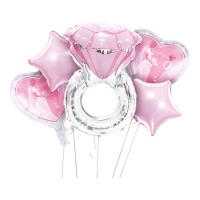 Bouquet de bagues en argent et diamant rose - 5 pièces