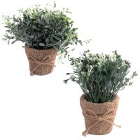 Plante artificielle avec jardinière en jute en 2 modèles 9 x 20 cm