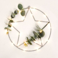 Pendentif cerceau et étoile avec plante artificielle et lumière 30 cm