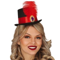 Chapeau à plumes Steampunk mini rouge avec plumes