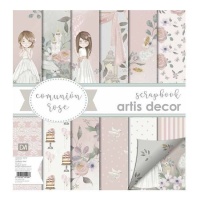 Kit scrapbooking papiers, bloc et die cuts bois Rose de communion - Artis decor