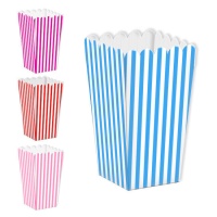 Boîte à pop-corn rayée blanche de 15 cm - 3 pcs.