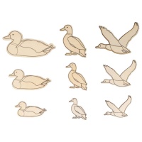 Figurines de canard en bois assorties - 15 pièces.