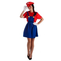 Costume de super plombier avec jupe rouge pour adultes