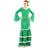 Costume de sévillane verte à pois blancs pour femmes