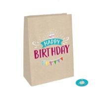 Sac cadeau en papier kraft Happy Birthday 23,5 x 15,8 x 6 cm - 4 pcs.