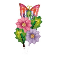 Bouquet de fleurs, feuilles et papillon - 5 pcs.