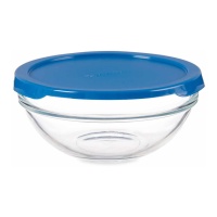 Tupper en verre rond de 595 ml avec couvercle bleu