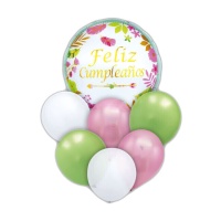 Bouquet d'anniversaire en vert et rose - 7 pcs.