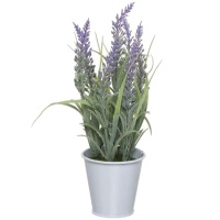 Plante artificielle lavande et feuilles avec pot blanc 8 x 25 cm