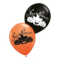 Ballons en latex de citrouilles avec chapeau d'Halloween de 30 cm - 6 unités