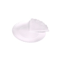 Plateaux ronds en carton blanc de 16 cm avec napperon - 4 unités