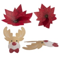 Gaufrettes de renne et de fleurs de Noël 5 à 6 cm - Dekora - 27 pcs.