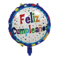 Ballon Happy Birthday avec étoiles et confettis colorés 45 cm