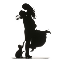 Figurine pour gâteau de mariage silhouette des mariés avec chat 18 cm