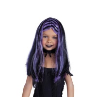 Perruque noire avec mèches violettes pour enfants
