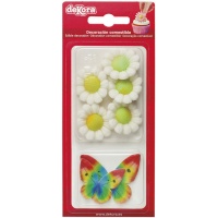 Figurines en sucre de fleurs et gaufrettes de papillons - Dekora - 9 unités