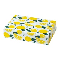Boîte de 23,5 x 16 x 5 cm avec des motifs de citrons sur fond blanc